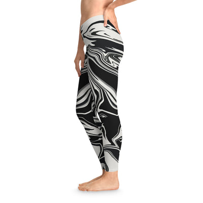 Wavy Black & White Abstract Psychedelic Pattern Stretchy Leggings