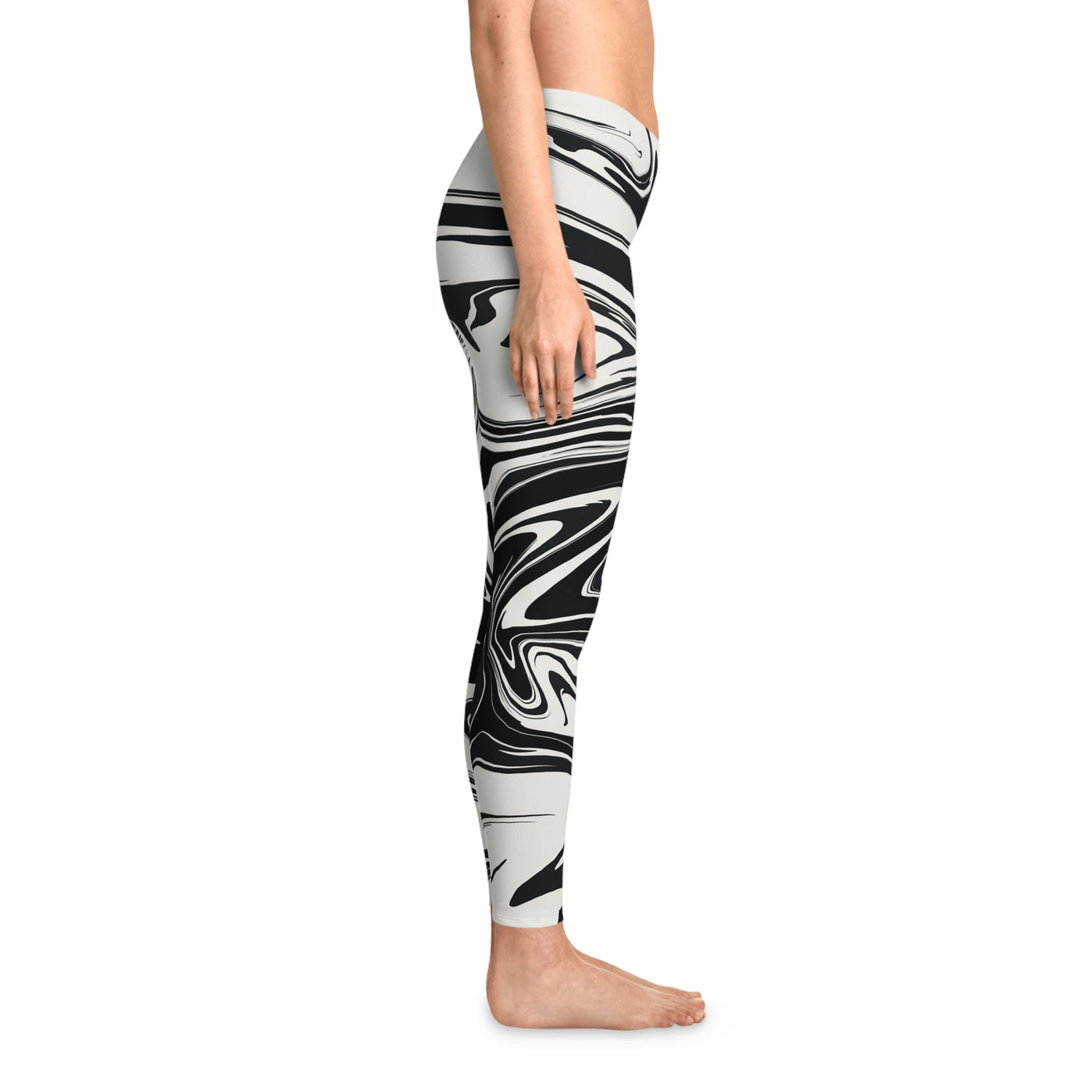 Wavy Black & White Abstract Psychedelic Pattern Stretchy Leggings