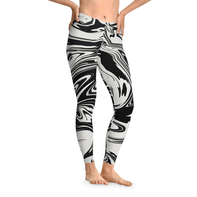 Wavy Black & White Abstract Psychedelic Pattern Stretchy Leggings