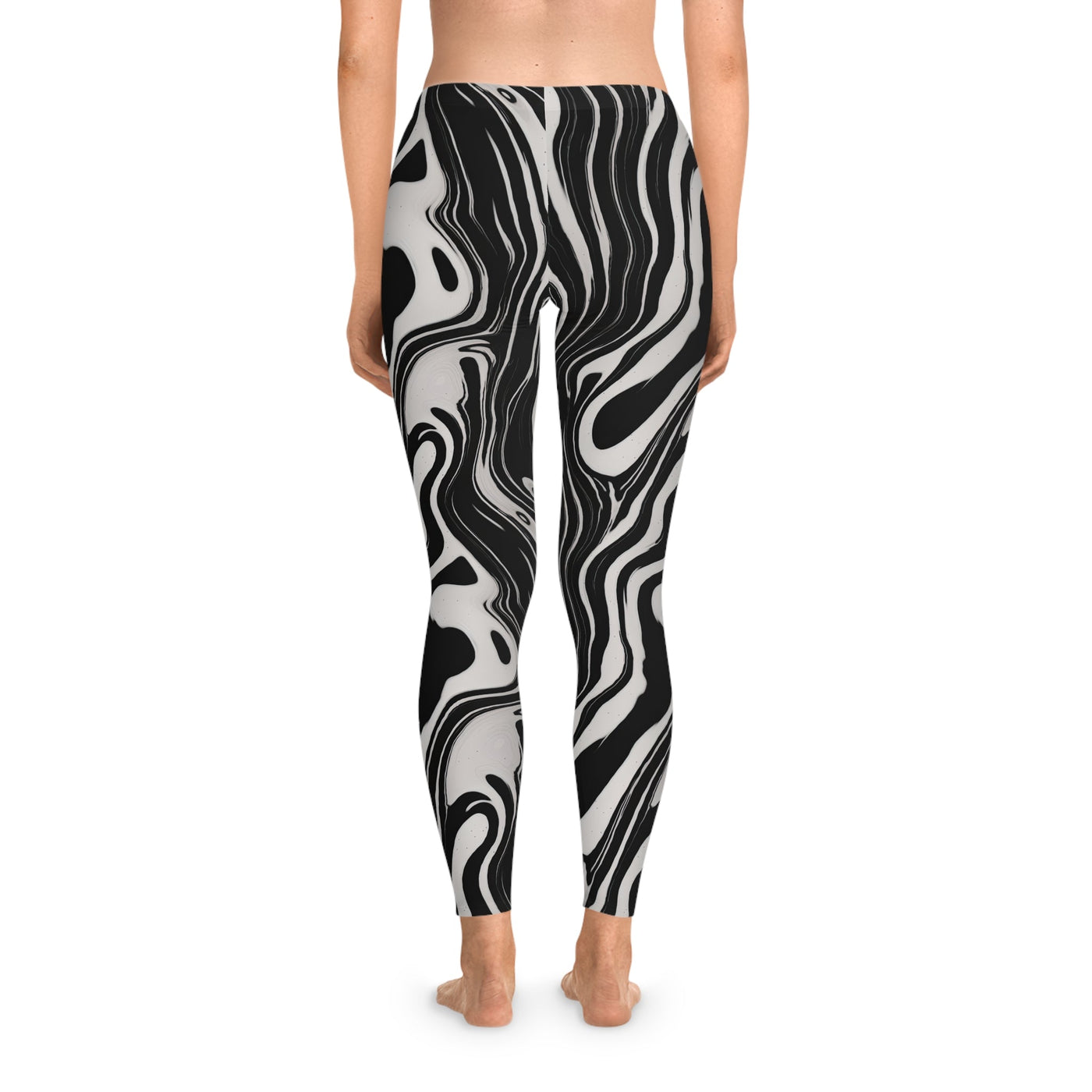 Wavy Black and White Ink Pattern Stretchy Leggings