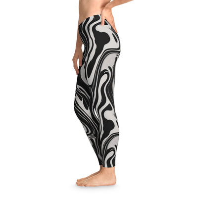 Wavy Black and White Ink Pattern Stretchy Leggings