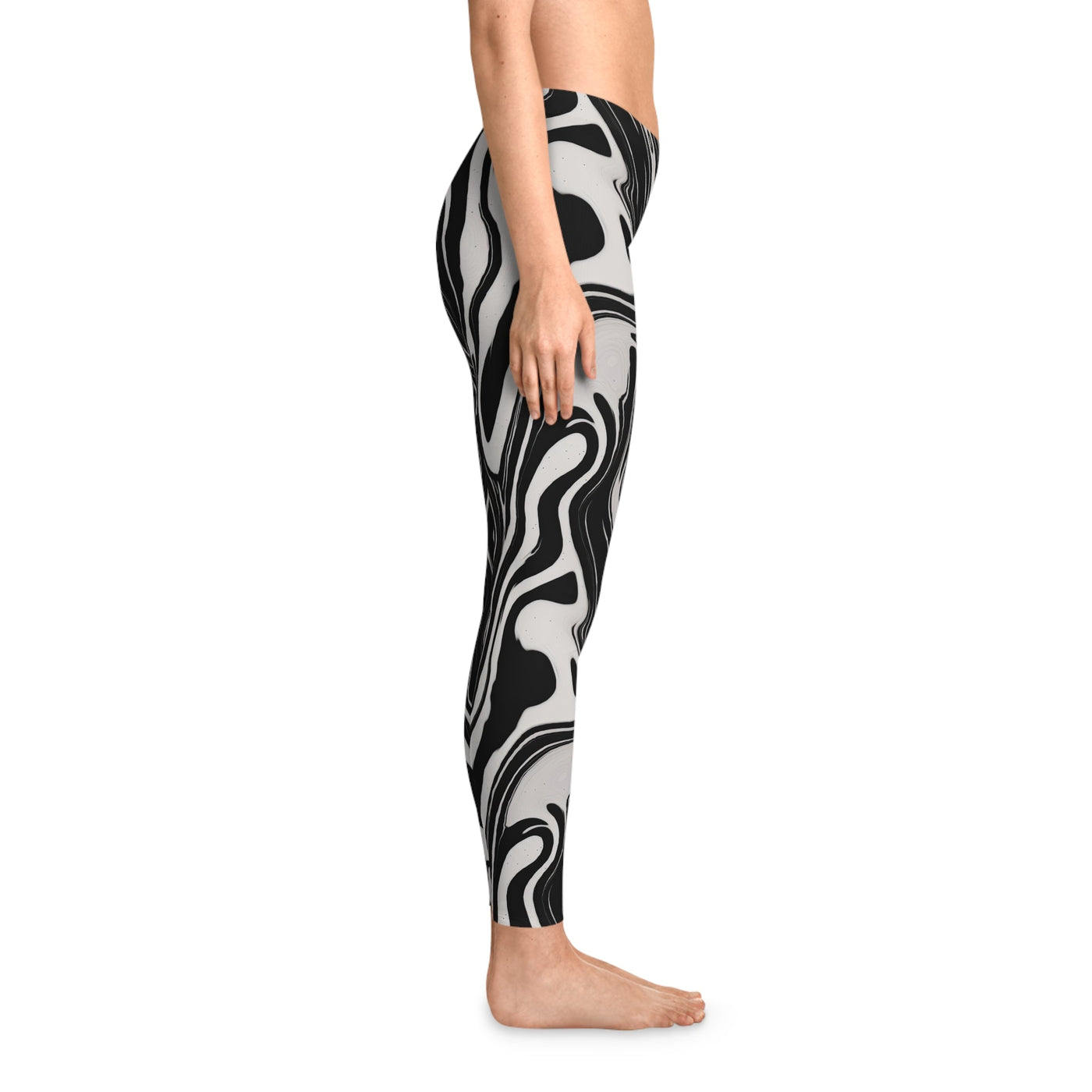 Wavy Black and White Ink Pattern Stretchy Leggings