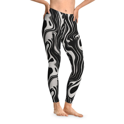 Wavy Black and White Ink Pattern Stretchy Leggings