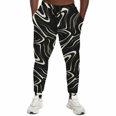 Wavy Black and White floating Ink Pattern Fashion Joggers