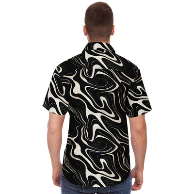 Wavy Black and White floating Ink Pattern Short Sleeve Shirt