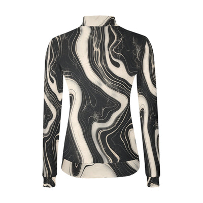 Wavy ink Black & White Elegant Mock Neck Sweater