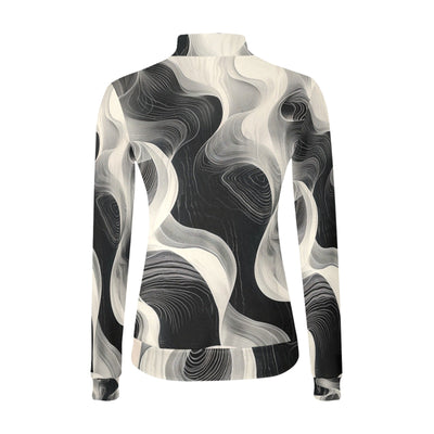 Wavy ink Black & White Elegant Mock Neck Sweater