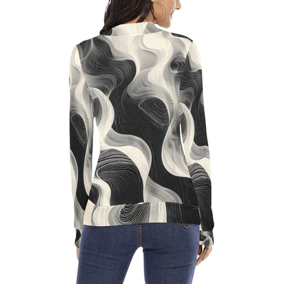 Wavy ink Black & White Elegant Mock Neck Sweater