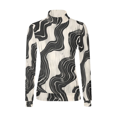 Wavy ink Black & White Elegant Mock Neck Sweater