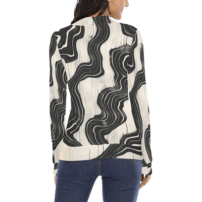 Wavy ink Black & White Elegant Mock Neck Sweater