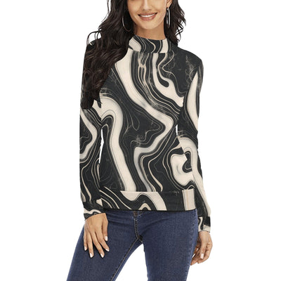 Wavy ink Black & White Elegant Mock Neck Sweater