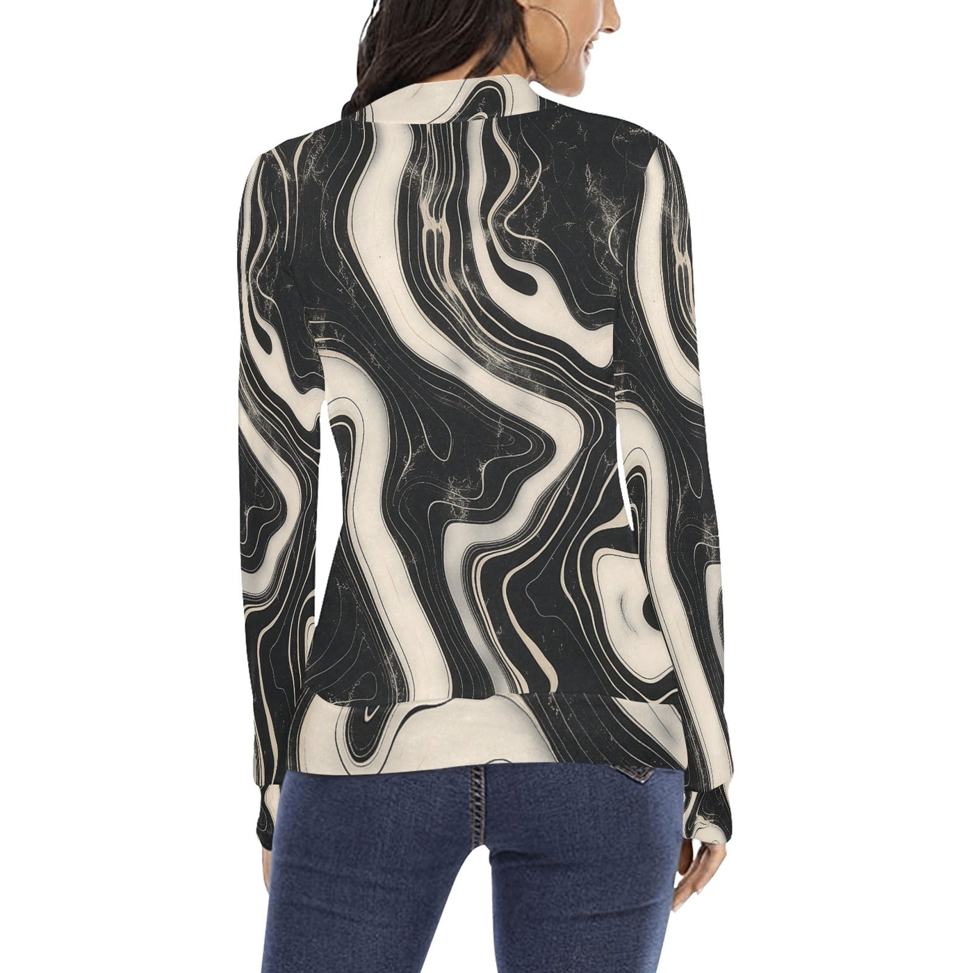 Wavy ink Black & White Elegant Mock Neck Sweater