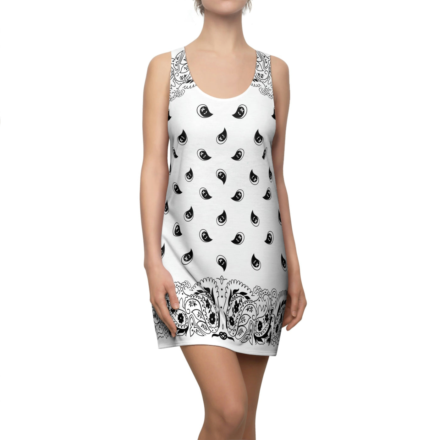 White Bandana Pattern Women's Racerback Dress