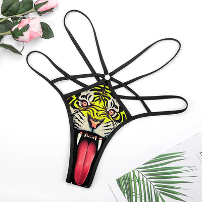 Wild Tiger Print Strappy T-back Thong – Bold Exotic Lingerie for Fierce Looks