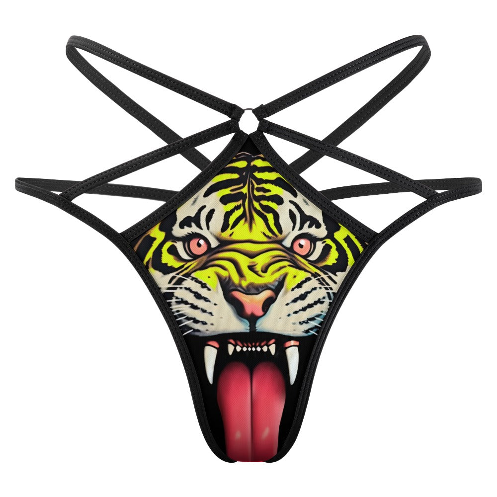 Wild Tiger Print Strappy T-back Thong – Bold Exotic Lingerie for Fierce Looks