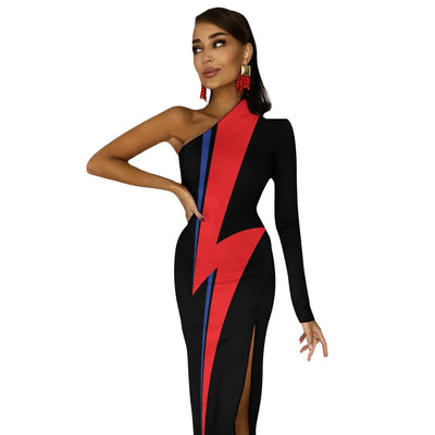 Ziggy Stardust Lightning Bolt Dress – Bowie Tribute One-Shoulder Gown