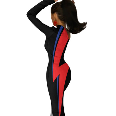 Ziggy Stardust Lightning Bolt Dress – Bowie Tribute One-Shoulder Gown