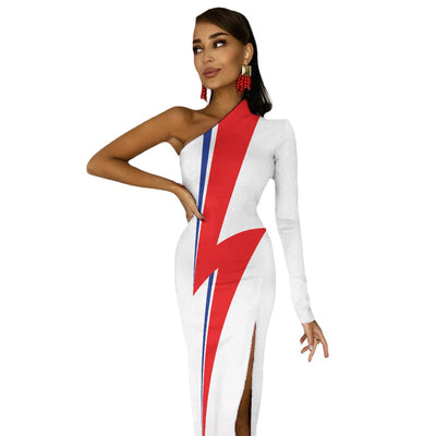 Ziggy Stardust Lightning Bolt Dress – Bowie Tribute One-Shoulder Gown