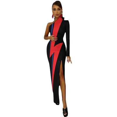 Ziggy Stardust Lightning Bolt Dress – Bowie Tribute One-Shoulder Gown