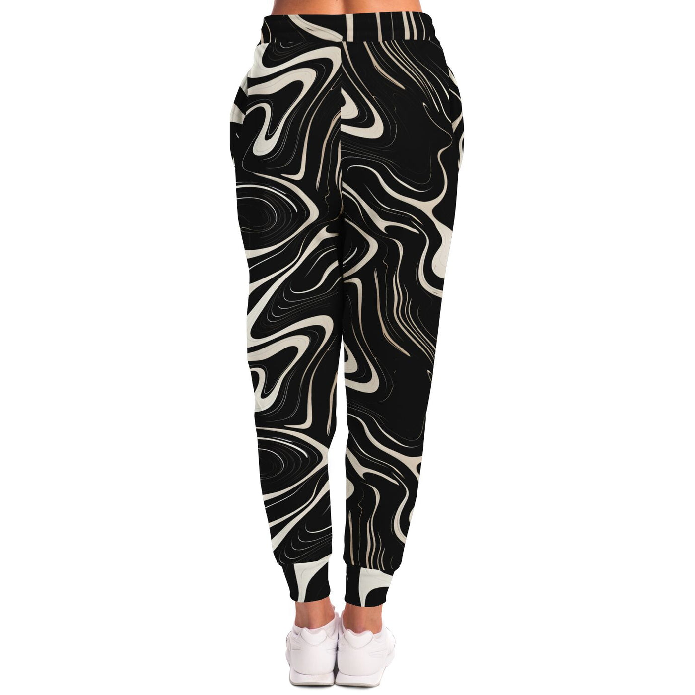 Wavy Black and White floating Ink Pattern Fashion Joggers