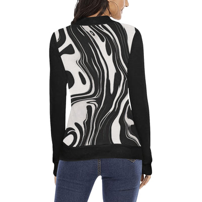 Black & White Marble Swirl Mock Sweatshirt – Abstract Monochrome Streetwear