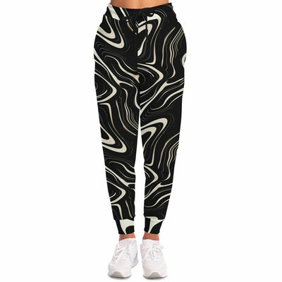 Wavy Black and White floating Ink Pattern Fashion Joggers