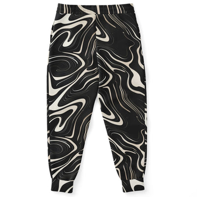 Wavy Black and White floating Ink Pattern Fashion Joggers