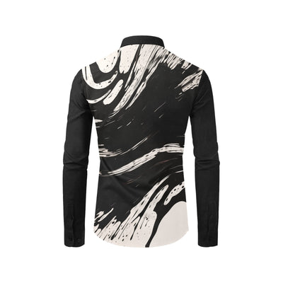 Men’s Black & White Abstract Paint Splash Button-Up Shirt – Modern Artistic Dress Shirt