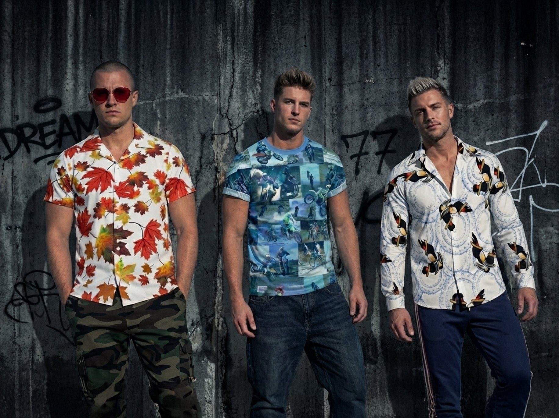 Three men wearing Tyler Durden outfits form TimeElements.shop