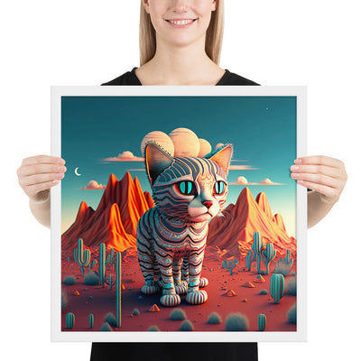 "Azte-Cat", Azetc-inspired Surreal Baby Cat - Dreamy Landscape | Framed Wall Poster