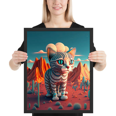 "Azte-Cat", Azetc-inspired Surreal Baby Cat - Dreamy Landscape | Framed Wall Poster