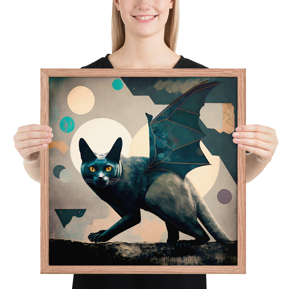 "Batcat Chimera 1/2", A Mystic Feline Fantasy - Art Collage | Framed poster