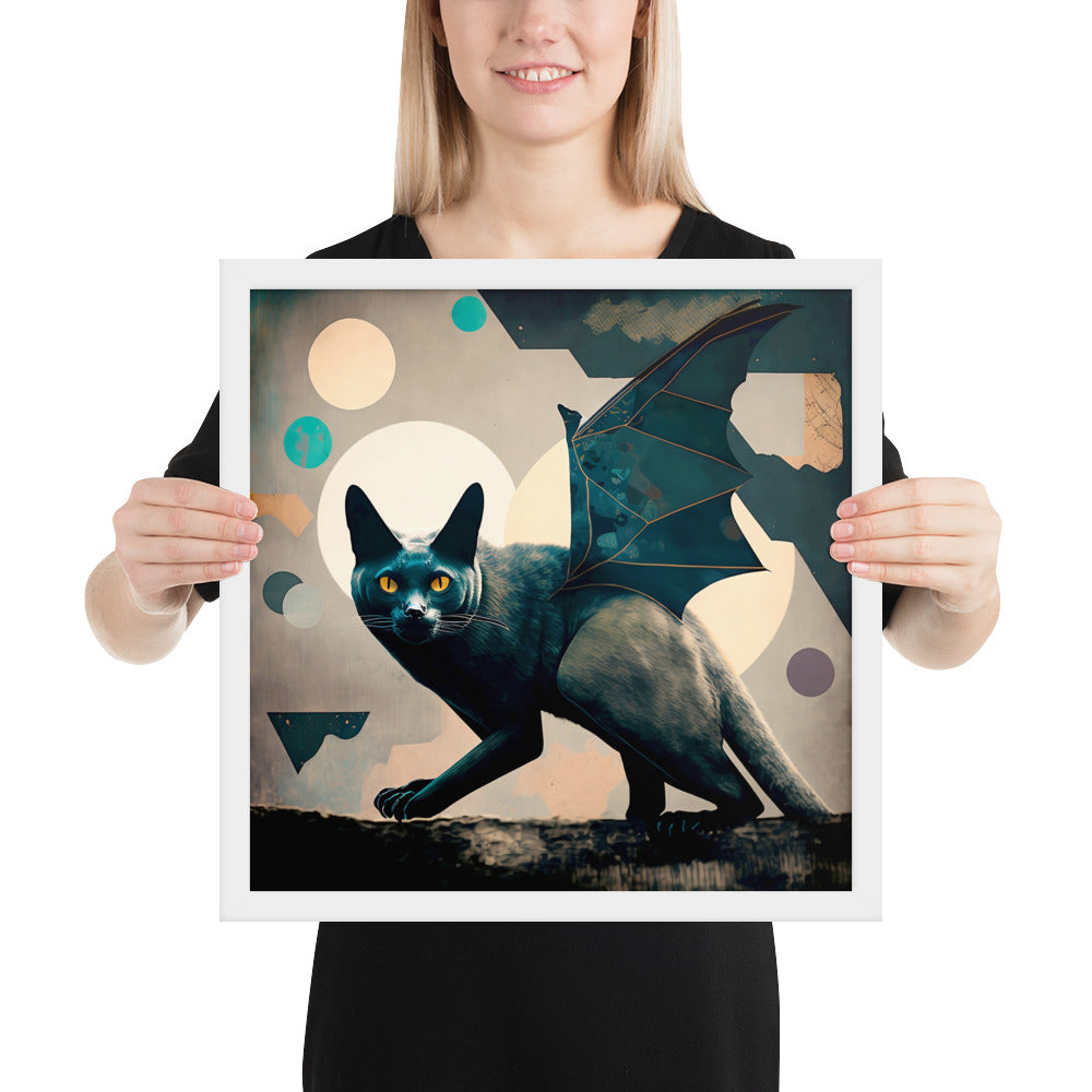 "Batcat Chimera 1/2", A Mystic Feline Fantasy - Art Collage | Framed poster