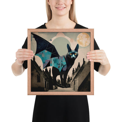 "Batcat Chimera 2/2", A Mystic Feline Fantasy - Art Collage | Framed poster