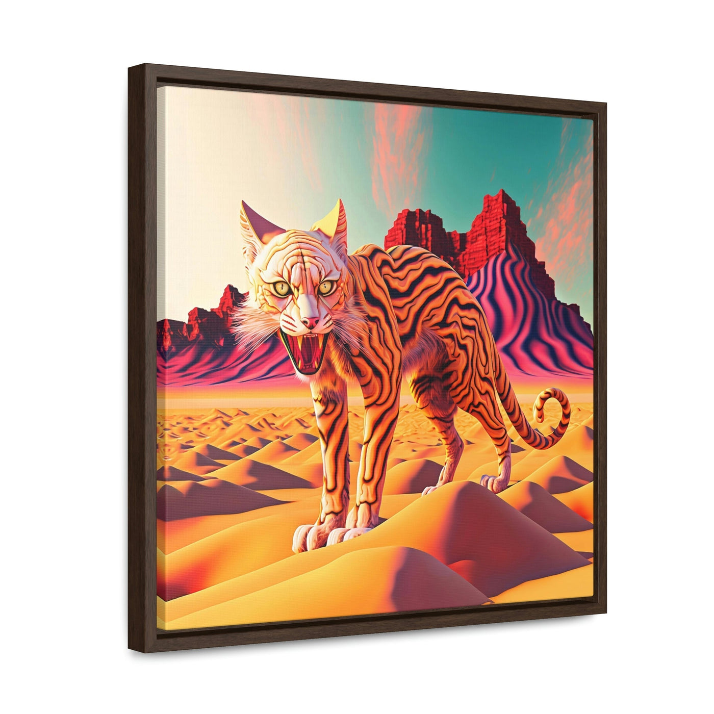"Bengala Tiger Cat", Colourful Surreal Tiger Cat - Dreamy Landscape | Framed Wall Canvas