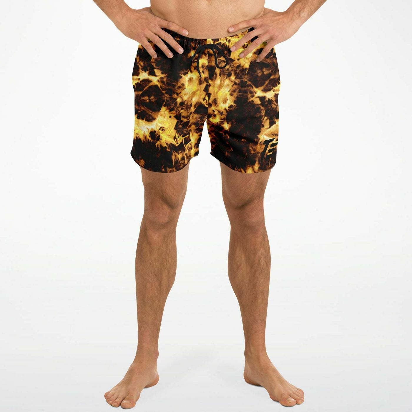 Black & Gold tie-dye Effect | Retro pop Swim Shorts