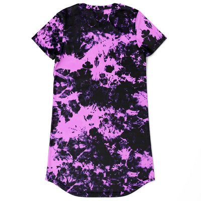 Black & Pink tie-dye Effect | Retro pop Long t-shirt Dress