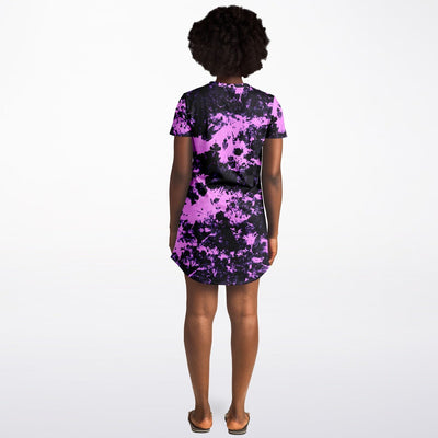 Black & Pink tie-dye Effect | Retro pop Long t-shirt Dress