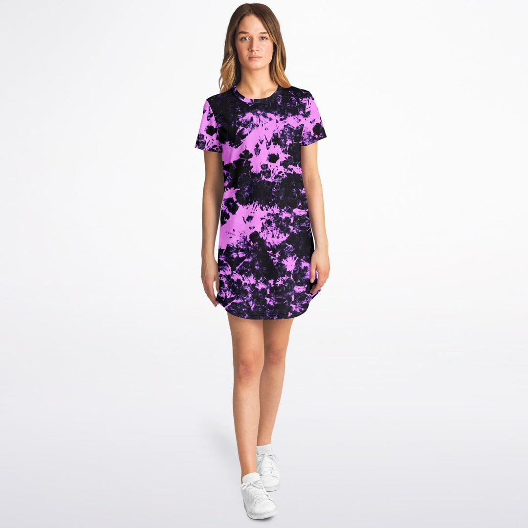 Black & Pink tie-dye Effect | Retro pop Long t-shirt Dress   TimeElements.shop
