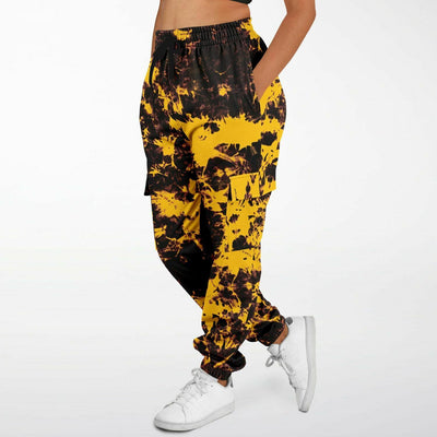 Black & Yellow tie-dye Effect | Retro pop Cargo Sweatpants