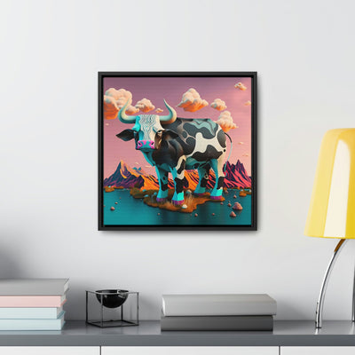 "Bull's Island", Colourful Surreal Bull - Dreamy Landscape | Framed Wall Canvas