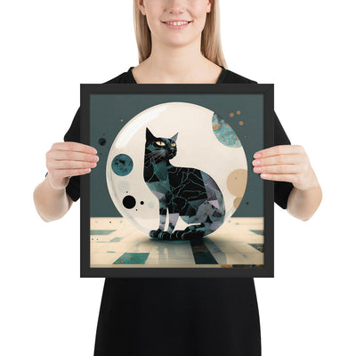 "Cat-Sphere", Elegant Portrait of a Cat in a Marble Sphere | Framed Poster