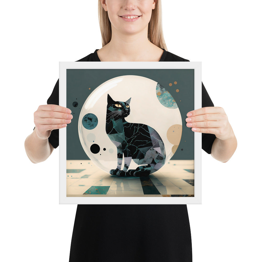 "Cat-Sphere", Elegant Portrait of a Cat in a Marble Sphere | Framed Poster