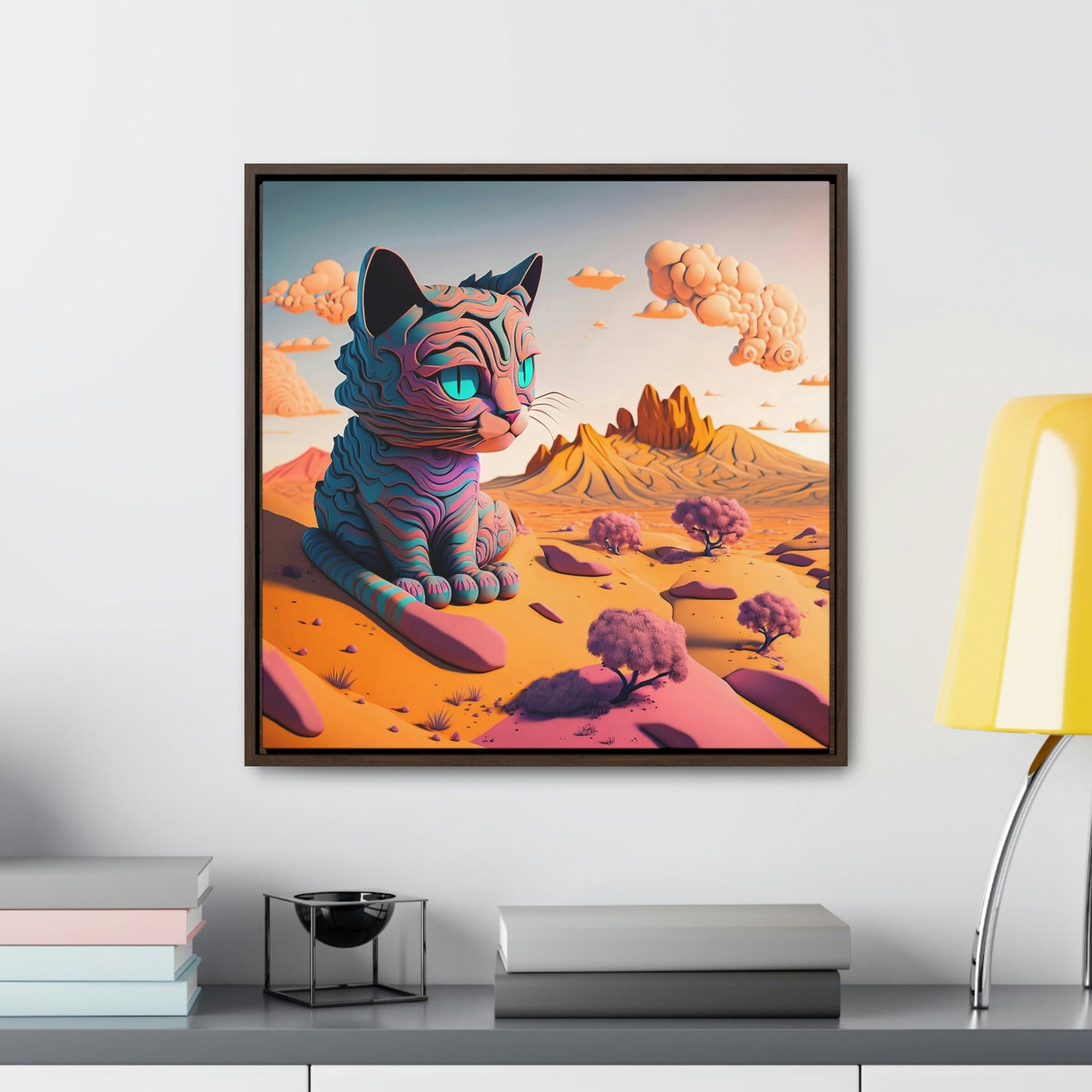 "Cutie Cat", Colourful Surreal Baby Cat - Dreamy Landscape | Framed Wall Canvas