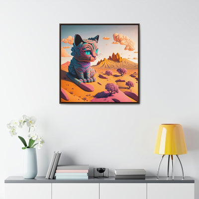 "Cutie Cat", Colourful Surreal Baby Cat - Dreamy Landscape | Framed Wall Canvas