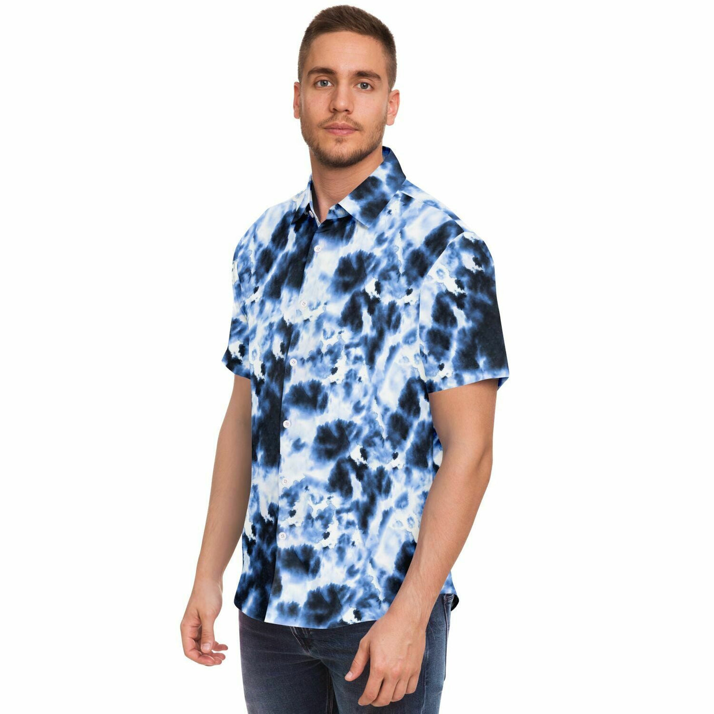 Deep Blue Waves tie-dye Effect | Retro pop Short Sleeves Shirt