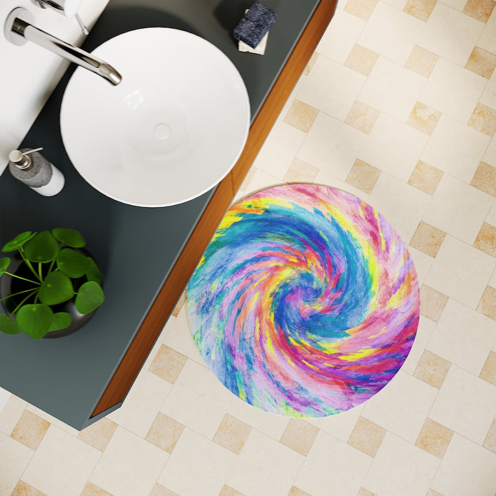 Digital Tie Dye - Psychedelic Spiral | Modern Hippie Polyester Bath Mat