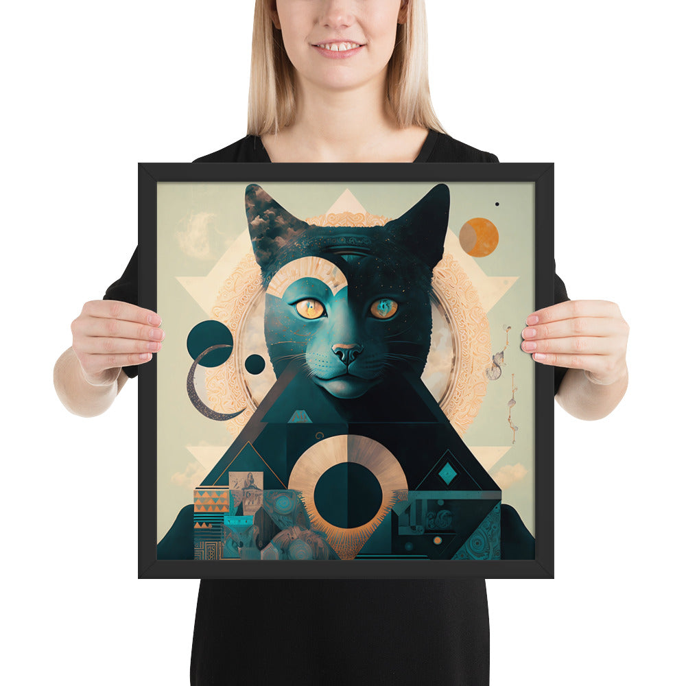 "Esoteric Cat Divinity", Mystic Digital Collage | Framed poster