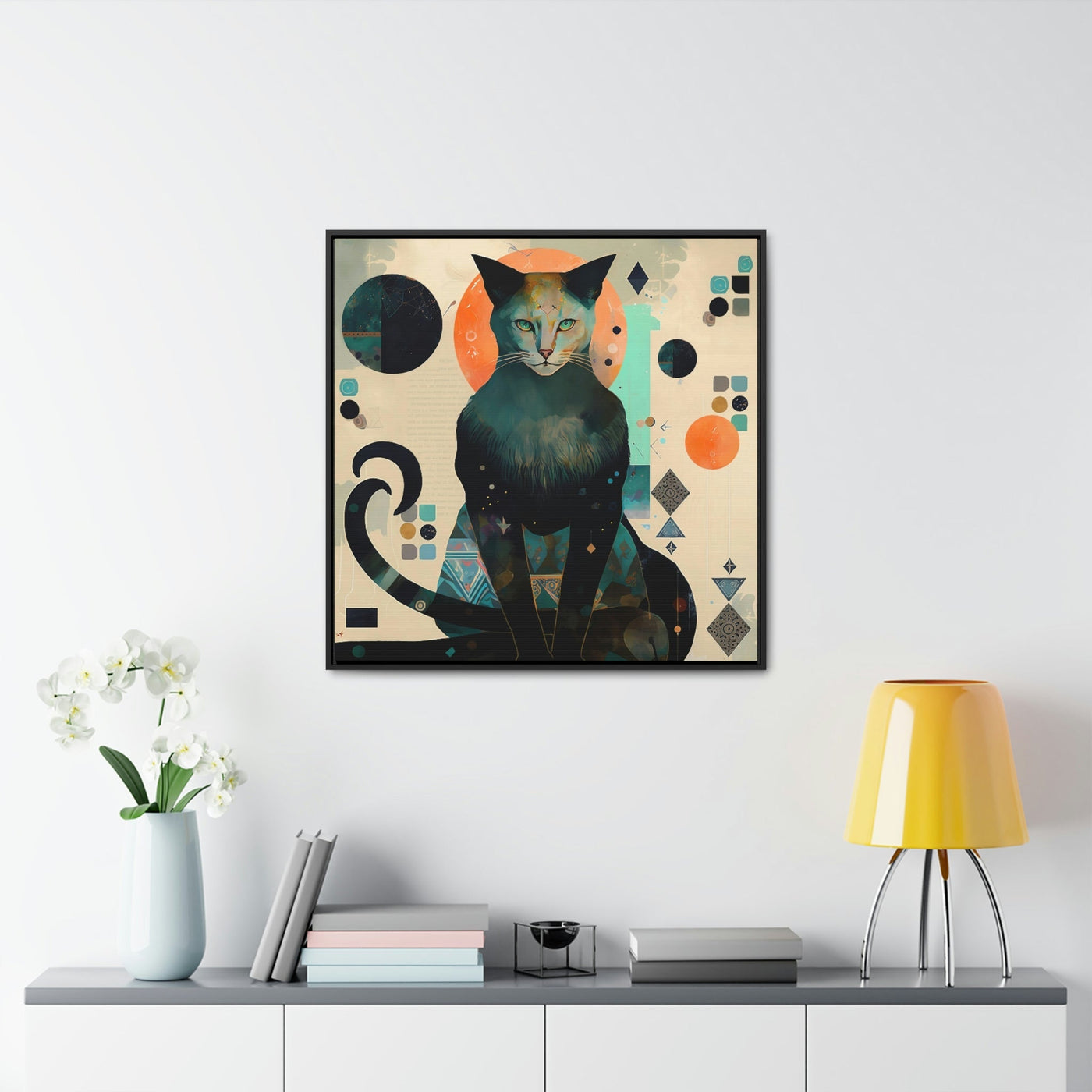 "Esoteric Cat", Mystic and Elegant Art Collage | Framed Wall Canvas
