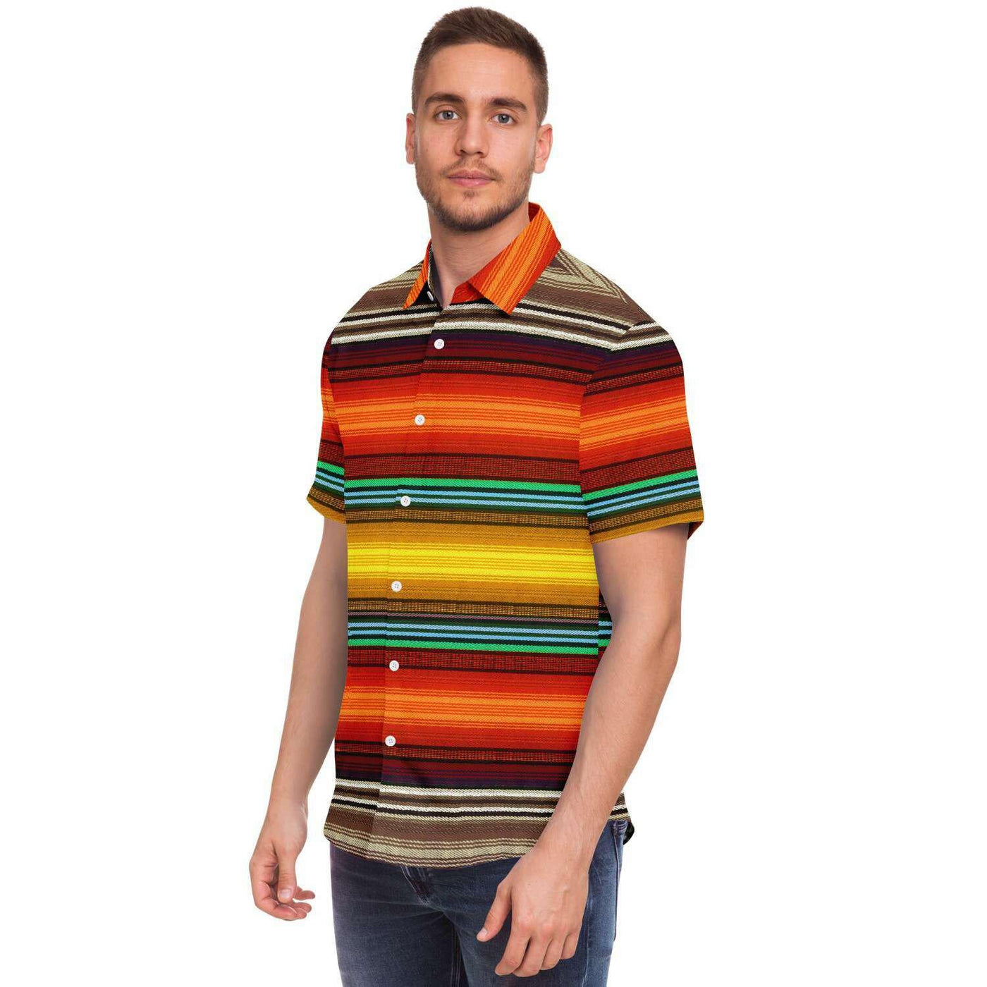 Fiery Mayan Stripes | Native American Short Sleeves Shirt